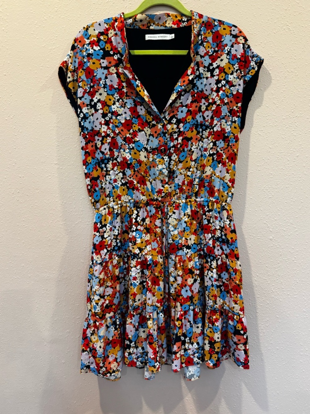 Rebecca Minkoff Black Floral-Trim Button Dress